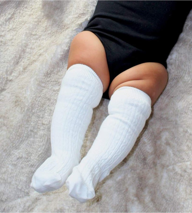 Yenzat Toddler Knee High Socks Cable Knit Long Stockings Baby Girls Boys Black White Grey 2T-3T 3 Pairs - Image 4